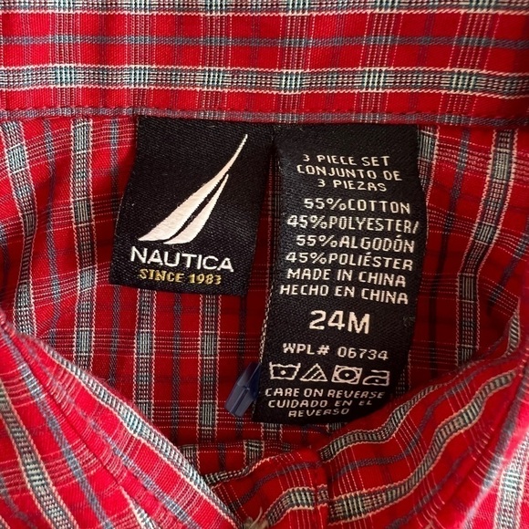 Nautica Boys 24 Months Collared Button Down Red Plaid Shirt - Picture 3 of 3